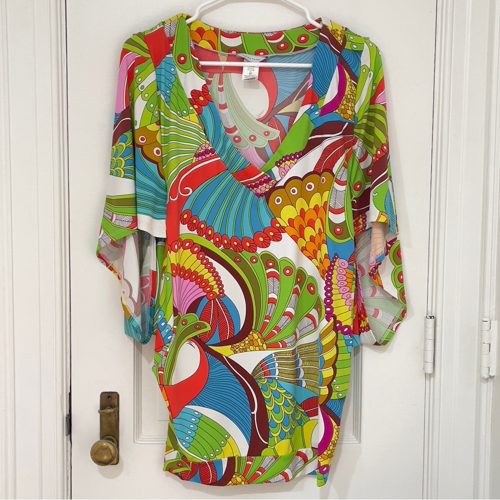 Trina Turk XS Psychedelic Print Stretch Tunic Dress Top Small Top Shirt